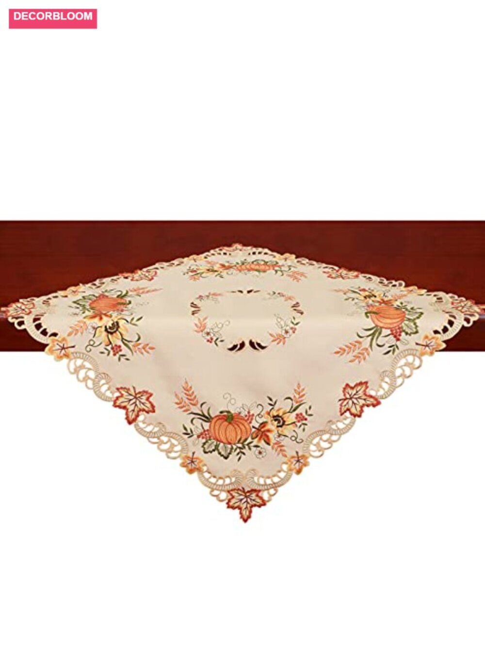 Simhomsen Square Tablecloth Embroidered Pumpkin Maple Leaf Fall Thanksgiving